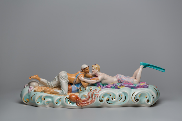 Mare Mediterraneum #2, AES+F, 2018, porcelain, hand painted, 17 x 57 x 16.3 cm. © AES+F | ARS New York, Photo by Alexander Lepeshkin, Courtesy of artist, Noirmontartproduction and MAMM