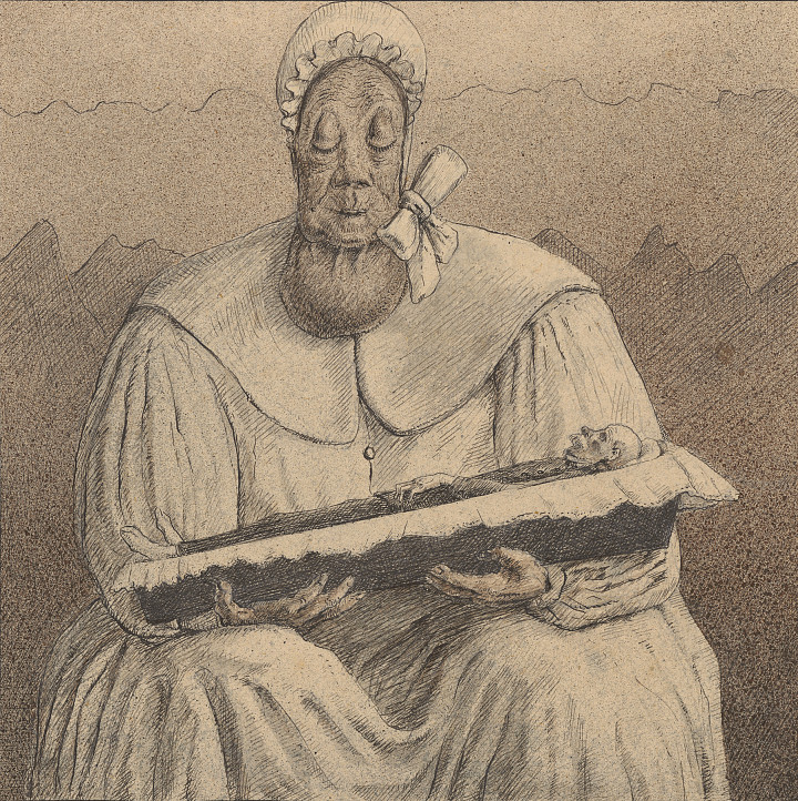 Alfred Kubin, The Last Nurse, ca. 1900/01, Ink on paper, 15x16 cm, The ALBERTINA MUSEUM, Vienna © Eberhard Spangenberg, München / Bildrecht, Vienna 2024